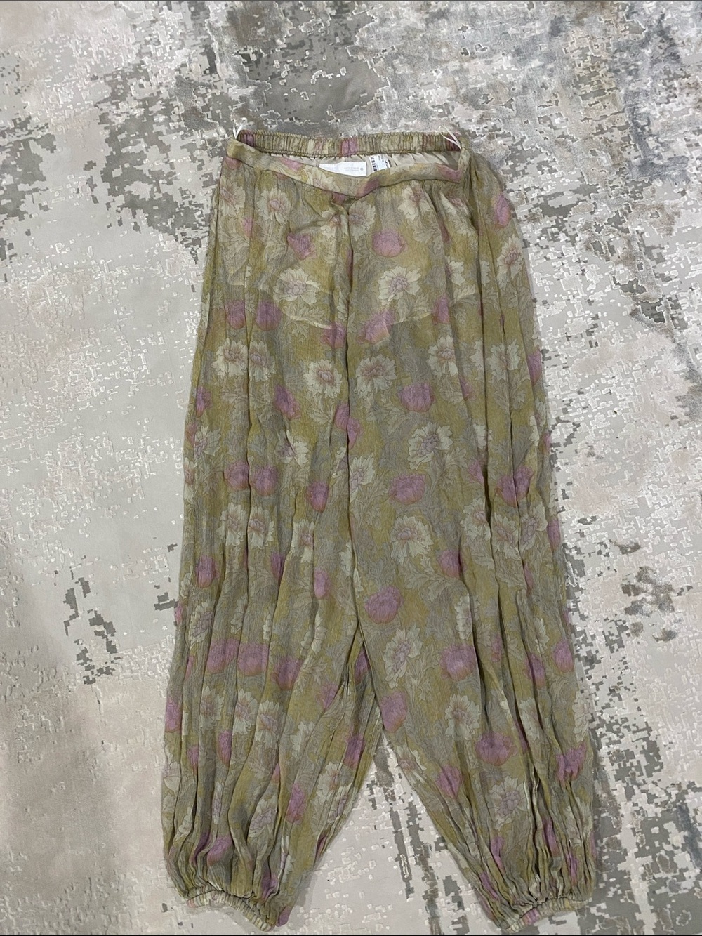 Zara Olive & Lavender Floral Pleated Women's wide legged pants